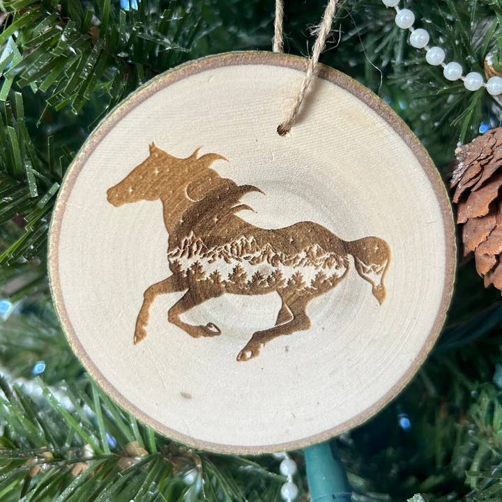 Horse Christmas Ornament, Horse Art, Mustang, Cowgirl for wholesale by Parks Art Collection