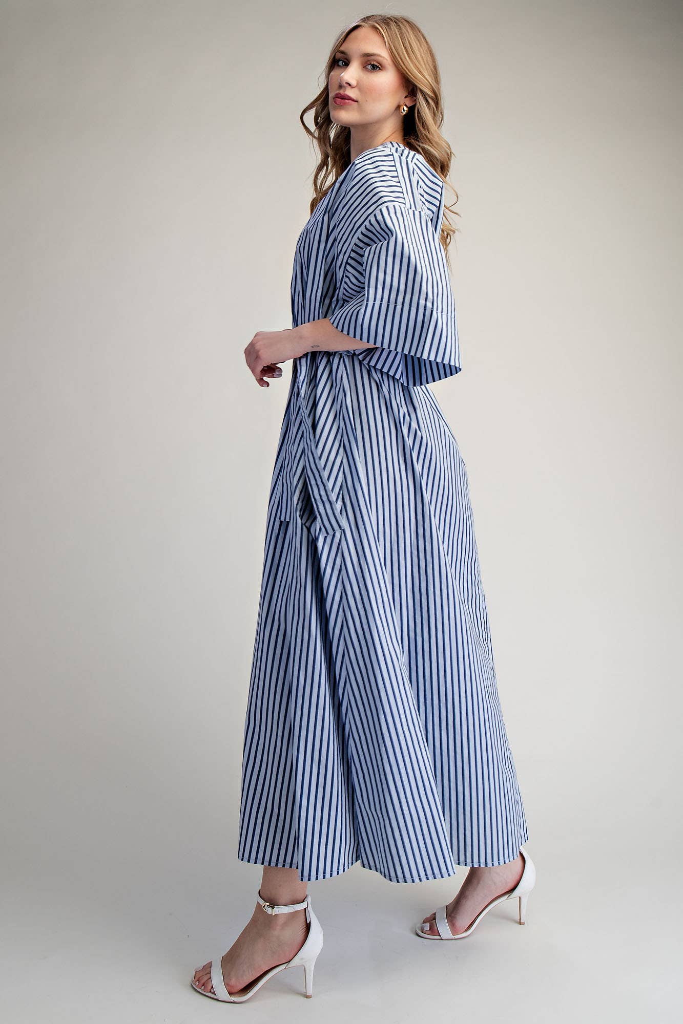 Glam - Wholesale Dress - Women's - Belted Relaxed Stripe Midi Dress9