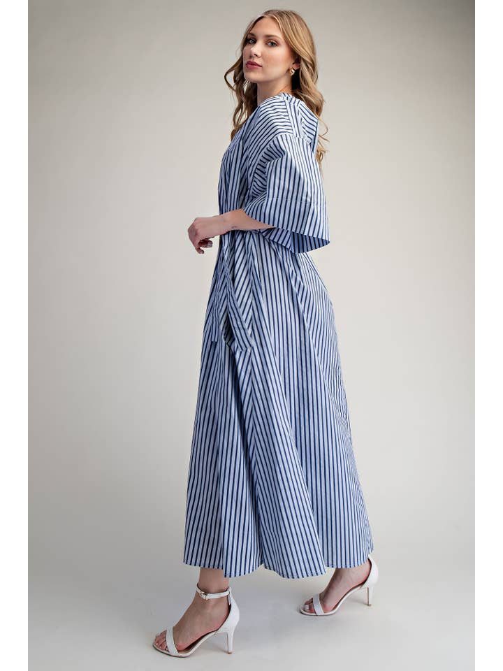 Glam - Wholesale Dress - Women's - Belted Relaxed Stripe Midi Dress9