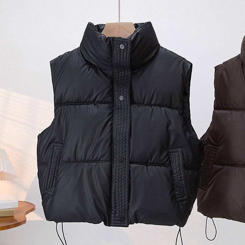 UZ Wholesale Store – Colete - Mulher por atacado – Colete de algodão curto versátil de cor sólida0