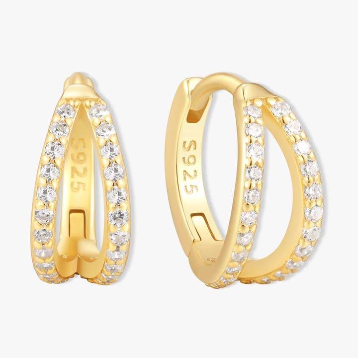 Crystal Paved Double Huggies In Gold for wholesale by LEA Jewels