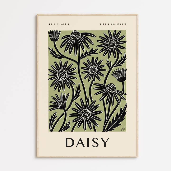 Impression artistique sur une fleur de naissance botanique | Marguerite d'avril pour la vente par Bird & Co Studio