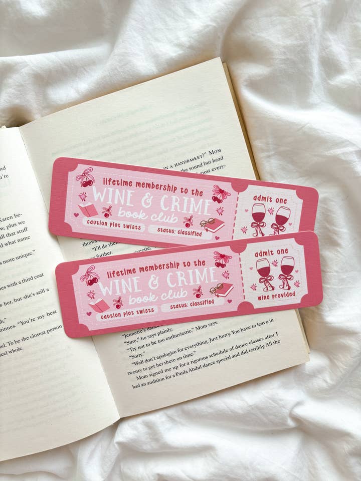Wine & Crime Book Club | Thriller Bookmark for wholesale by Fleurs on Sunday