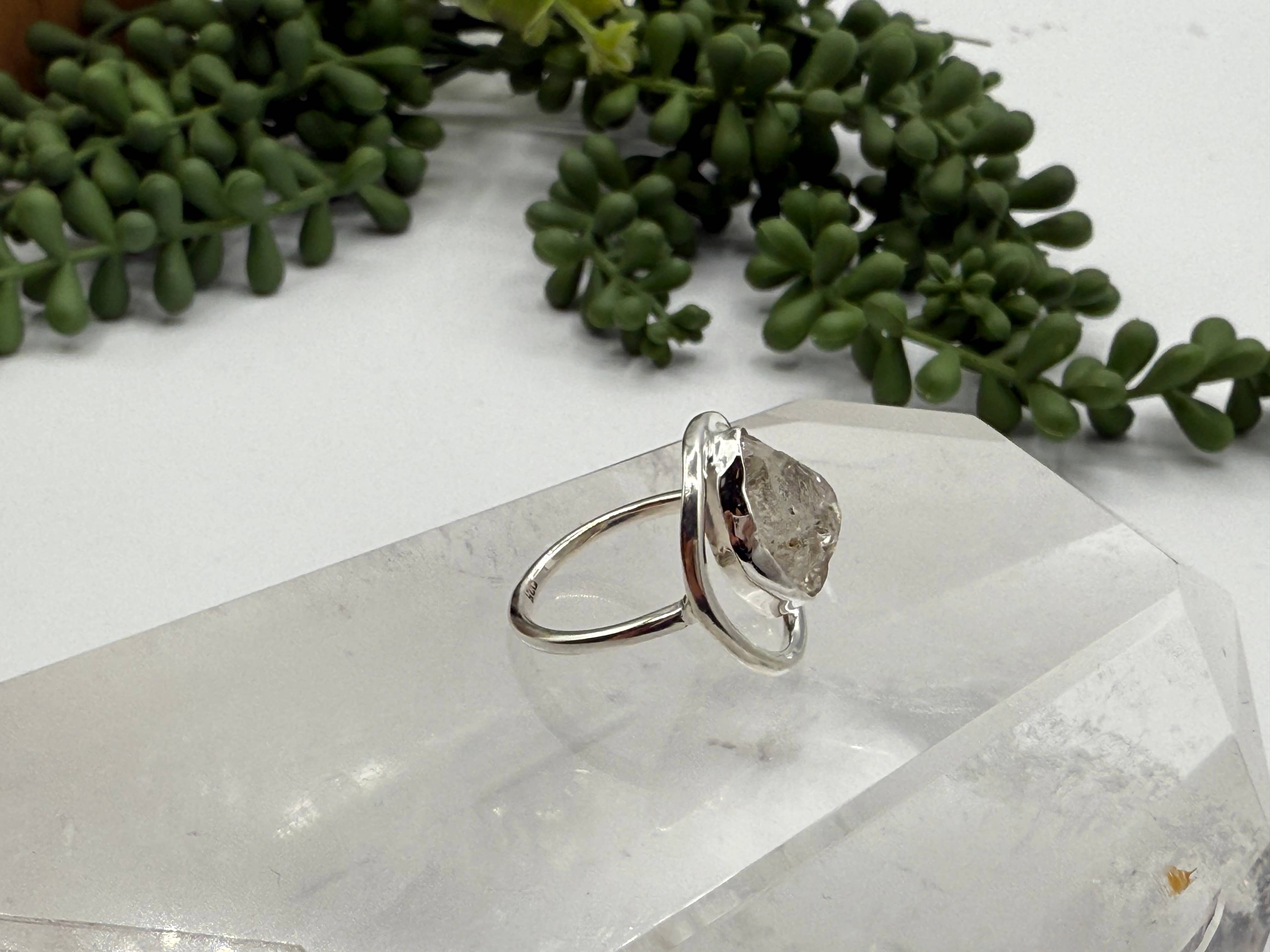 Meraki Gemstones - Wholesale Single Stone/Solitaire Ring -  Herkimer Diamond Rough Gemstone 925/Sterling Silver Ring 3