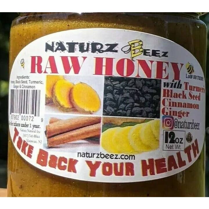 Naturz Beez - Wholesale Honey - RAW HONEY GINGER TURMERIC CINNAMON & BLACK SEED 12oz 340g1