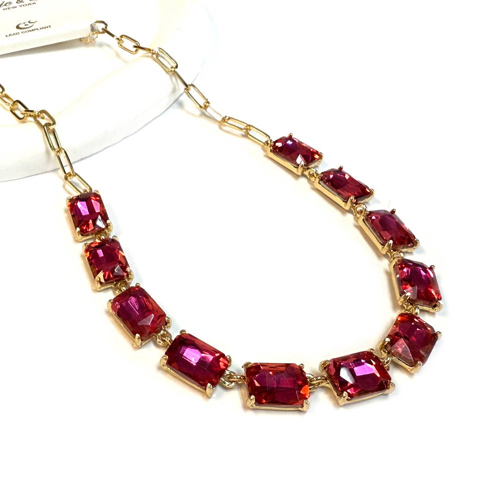 StarryNYC - Wholesale Link & chain necklace - Rectangle Crystal Glass Linked Statement Chain Necklace 9