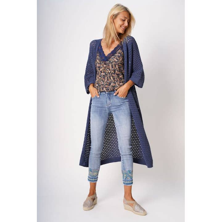 Blue Knit Cut-Out Cardigan for wholesale on Faire2