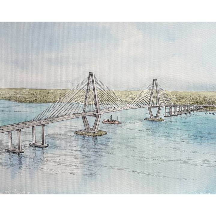 Ravenel Bridge Watercolor Print for wholesale by Molly Joseph Fine Art