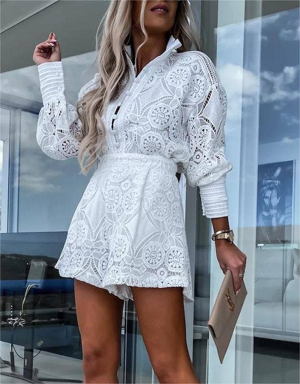 Rosa Clothing - Wholesale Top & Short Set (NOT Loungewear) - Women's - Cut out lace boho shirt top shorts sets6