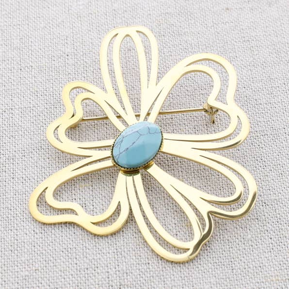 Stone Flower Steel Brooch for wholesale by Sonata