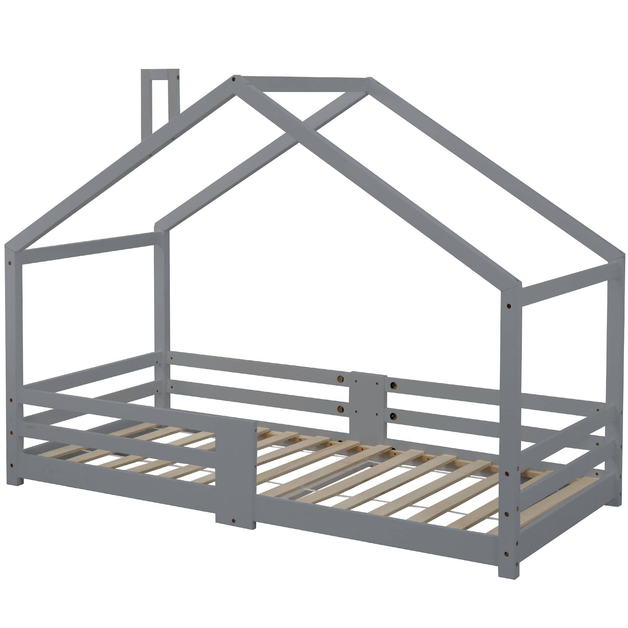Urban Meuble - Vente Lit – enfant et bébé - Lit enfant lit cabane avec cheminée sommier à lattes robuste lit cabane en bois de pin gris, 90 x 200 cm sans matelas STRONS7