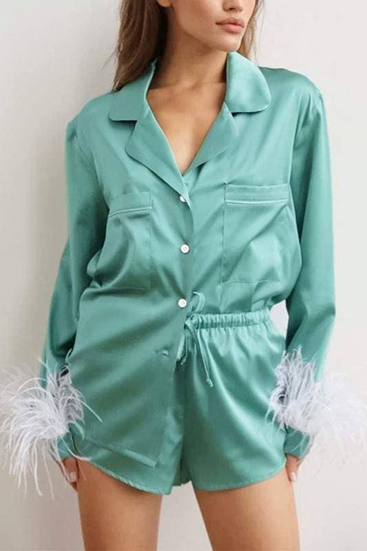 Queen Fashion – wholesale Pyjamasset - Dam – silkeslen topp och shorts nattkläder2