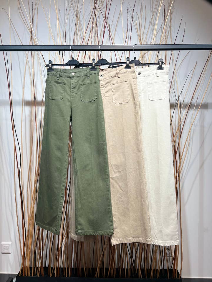 Wide Leg Straight Cut Trousers with Straight Front Pockets for wholesale by L'Emotion