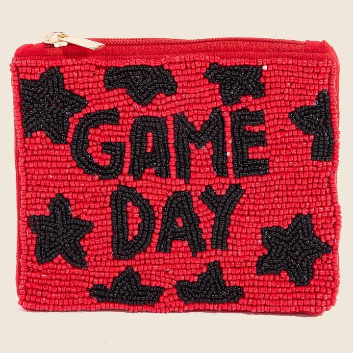 Porte-monnaie rouge et noir Game Day Stars en perles pour la vente par Anarchy Street