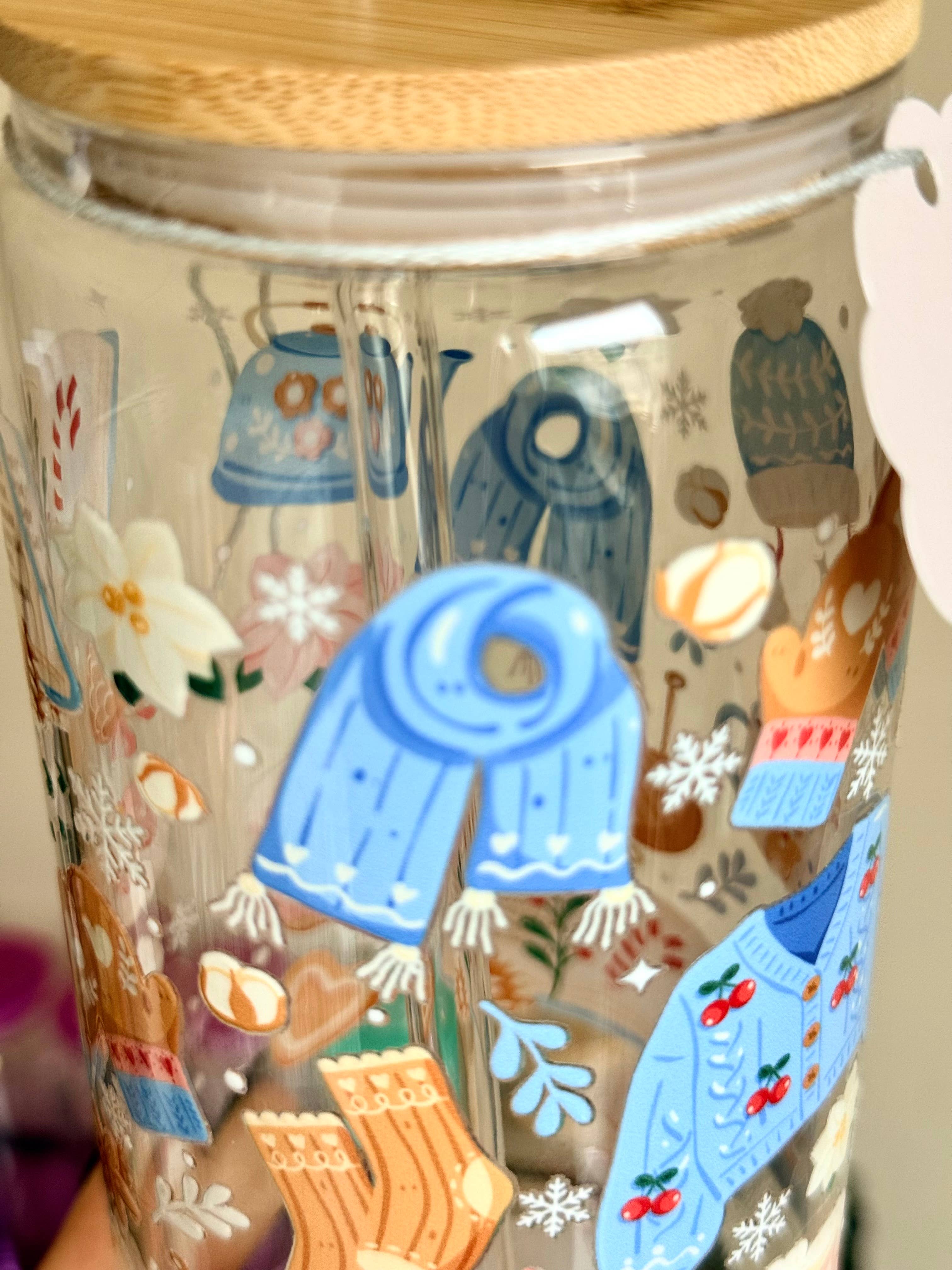 the cute cloud – Großhandel Trinkglas/Tasse – Gemütlicher Winter-Doppelwand-Glasbecher mit Deckel & Strohhalm4