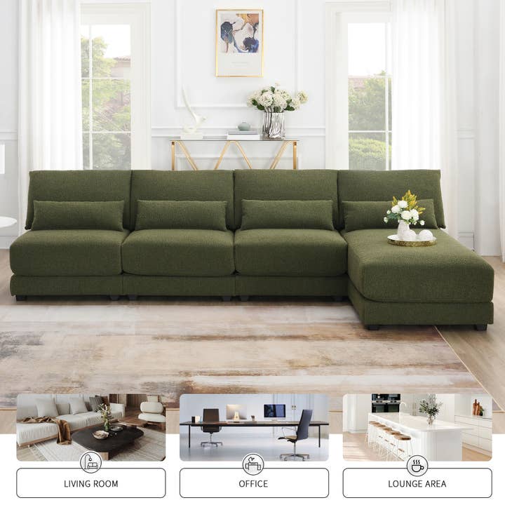 Green Oversized Sectional Sofa with Reversible Chaise and L-shape for wholesale on Faire