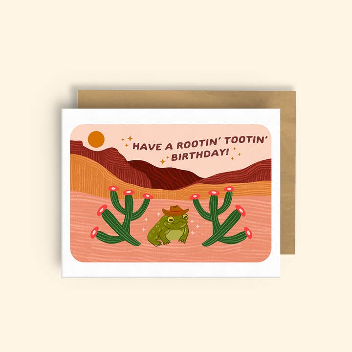 Squidly Designs - Wholesale Everyday Greeting Card - Rootin' tootin' Birthday - Frog Cowboy - Greeting Card