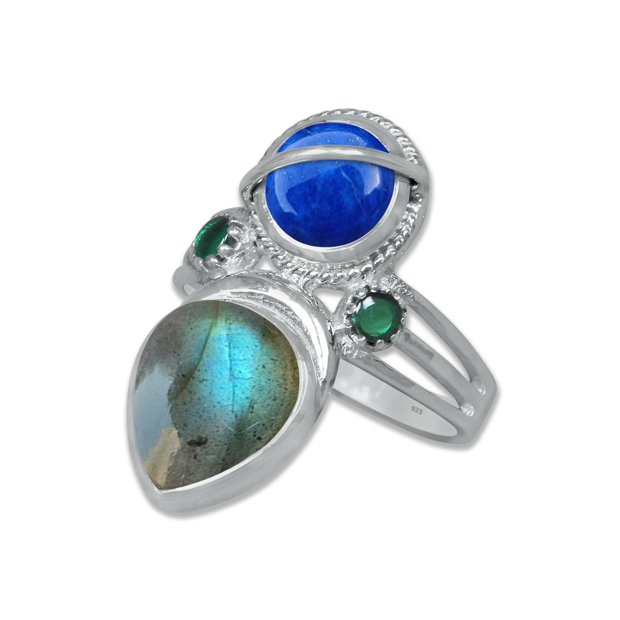 Handmade Jewels - Venta al por mayor Anillos grandes/de cóctel - Anillo de Lágrima de Doble Gema en Plata de Ley – Diseño de Declaración de Doble Piedra | Hecho por Encargo10