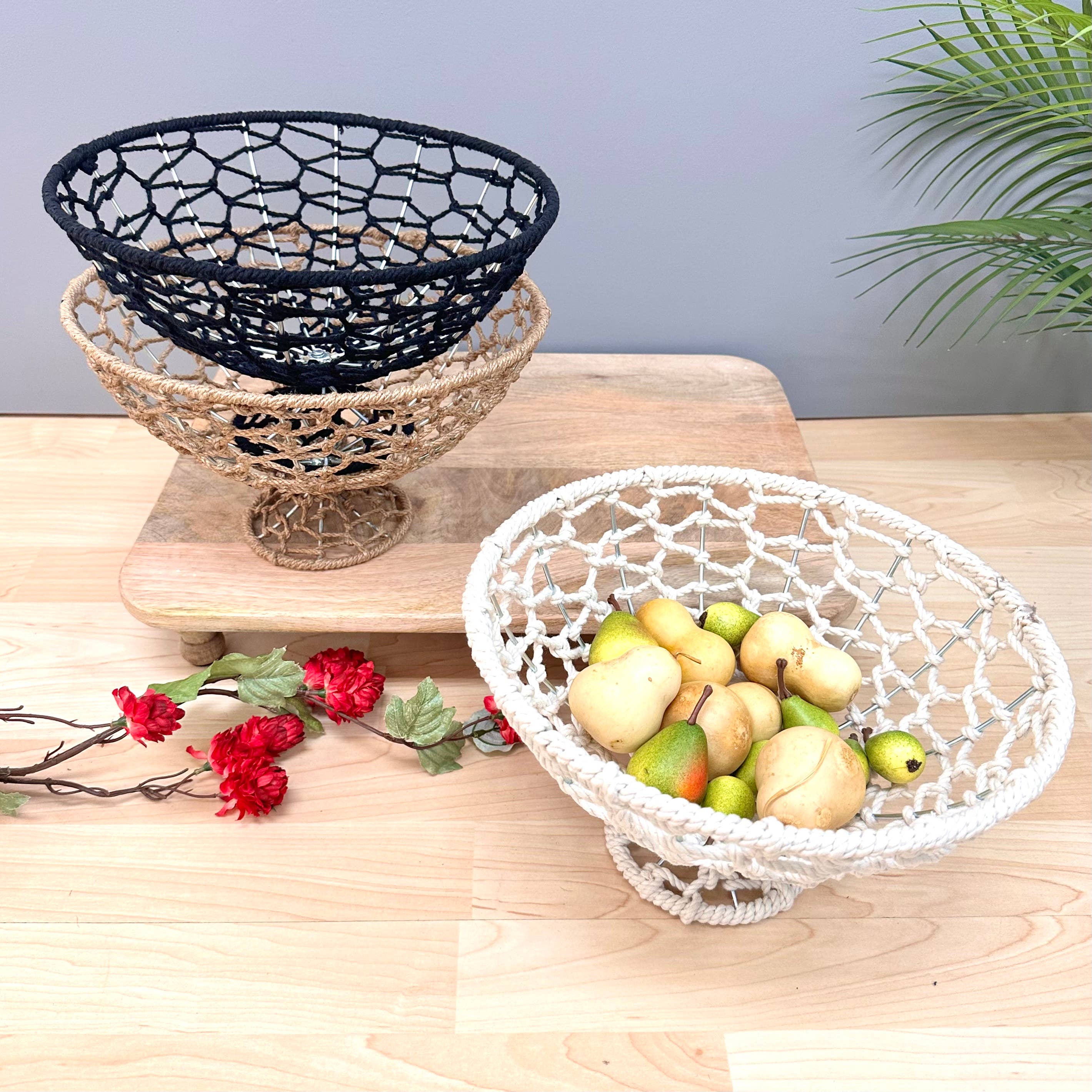 India Handicrafts Inc – Großhandel Korb – Jutegitter Runde Fußschalen (3er-Set)4