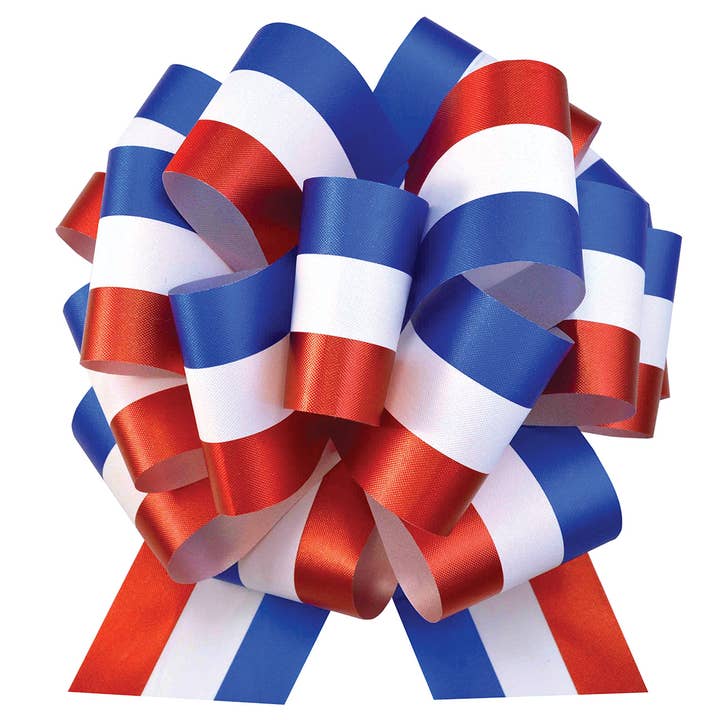 #9187 - 7" Patriotic Easy Bow Pull Bow- Red, White & Blue for wholesale by Morex Ribbon