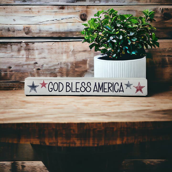 God Bless America - Rustic Wood Shelf/Table Sign for wholesale by Inkwood Crafters
