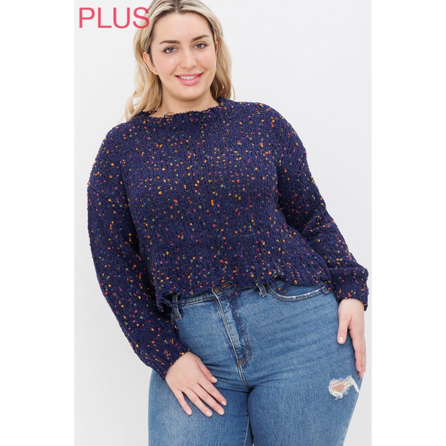 Sweet Generis – Engroshandel Pullover - Dame – PLUS CHENILLE POPCORN PLETTER NØDLIDENDE CROP SWEATER8