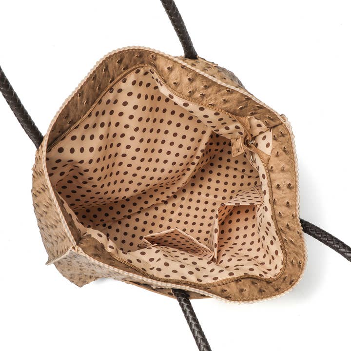 22 Tote - Wholesale Tote Bag - Women's - Deluxe Ostrich Tote Bag with Braided Handles & Multi-Pockets9