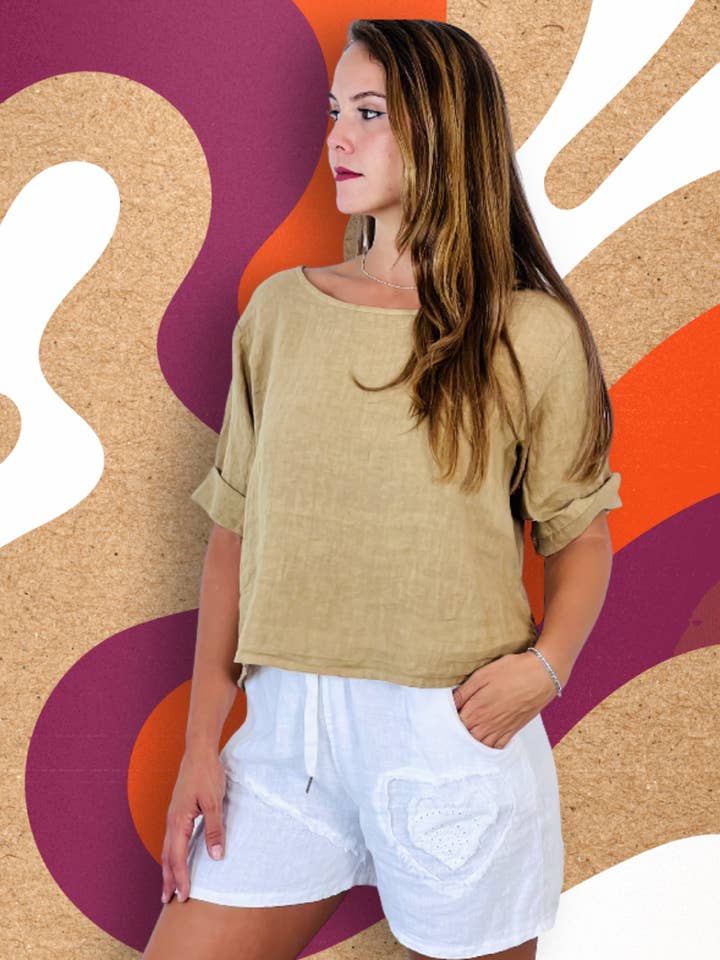 Linen & More - Wholesale Blouse - Women's - REF 59076 BASIC LINEN SHORT BLOUSE 100%9