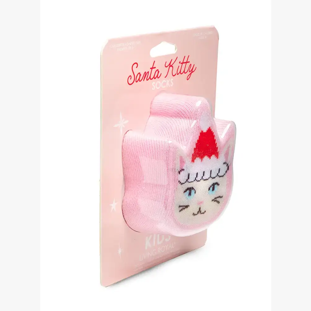 Living Royal - Wholesale Socks - Kids - 3D Packaged Crew Socks - Kids - Holiday - Santa Kitty -Pink1