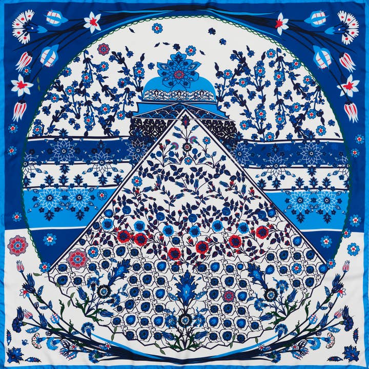 vierkant 90 zijde - iznik blauw voor wholesale door Petrusse Paris