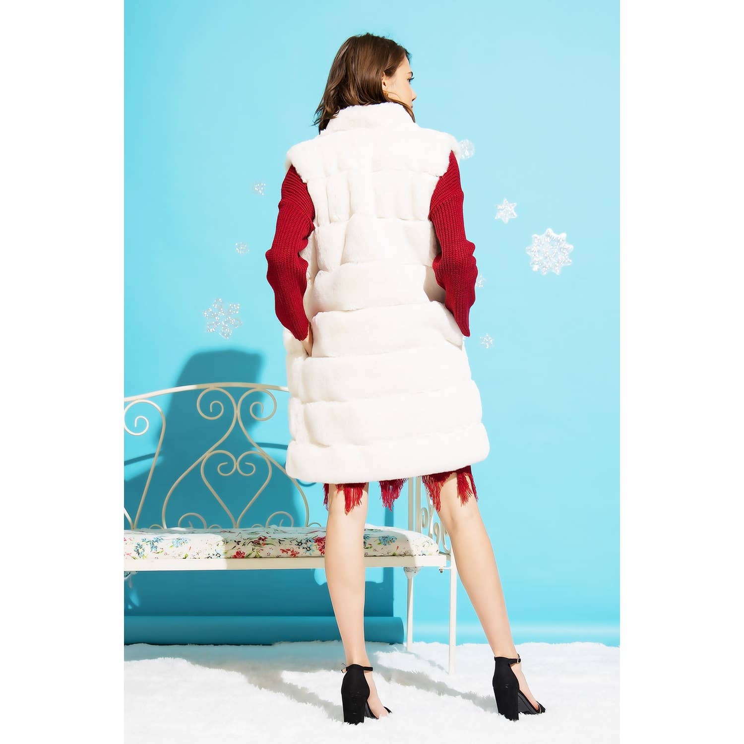 Sweet Generis - Vente Veste sans manches – femme - GILET BOUFFANT LONG EN FOURRURE À COL MONTANT14