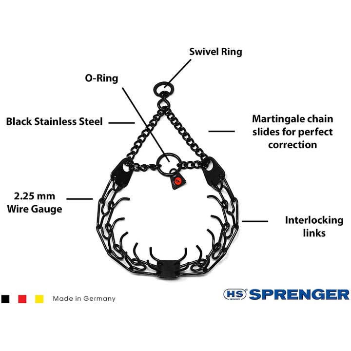 Dogline – wholesale Halsband - Hund – Herm Sprenger svart rostfritt stål Prong DogTraining Vridbar