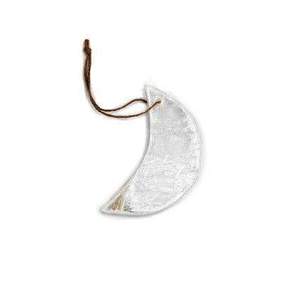 Hanging Selenite Moon on Jute - Set of 6 for wholesale by Sugarboo & Co