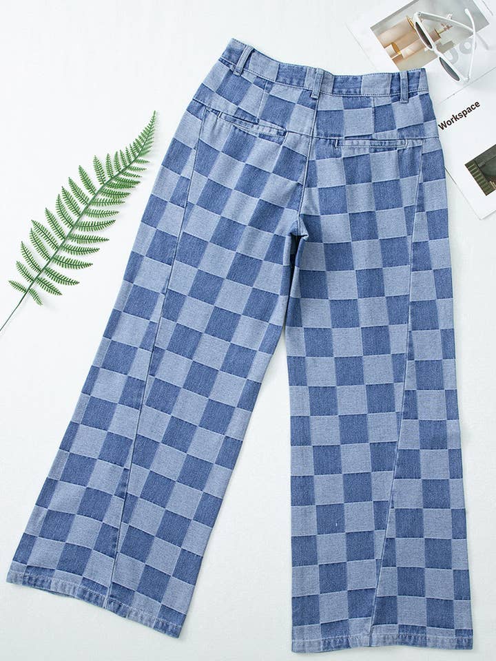 Hope & Sunshine – Großhandel Jeans – Damen – Karierte Weitbein-Jeans aus Denim1