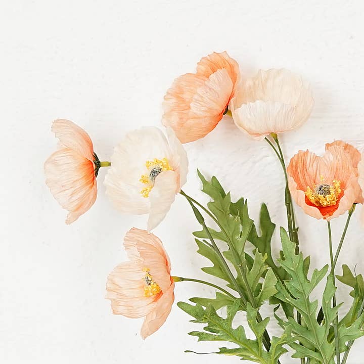 Holiday Depot Inc. - Wholesale Artificial Flowers - 35351- 16inL Wrinkle Poppy Bush-Peach-
