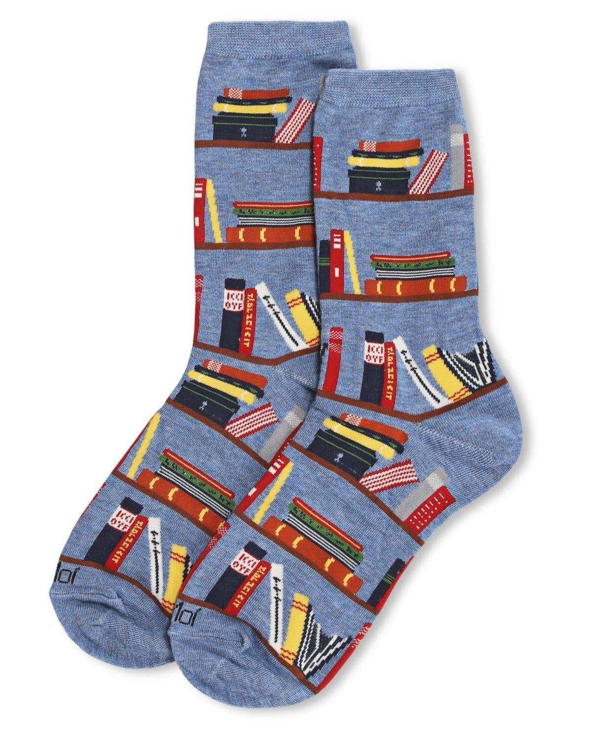 Denim Heather Let's Read Bookshelf Crew Sock for wholesale on Faire2