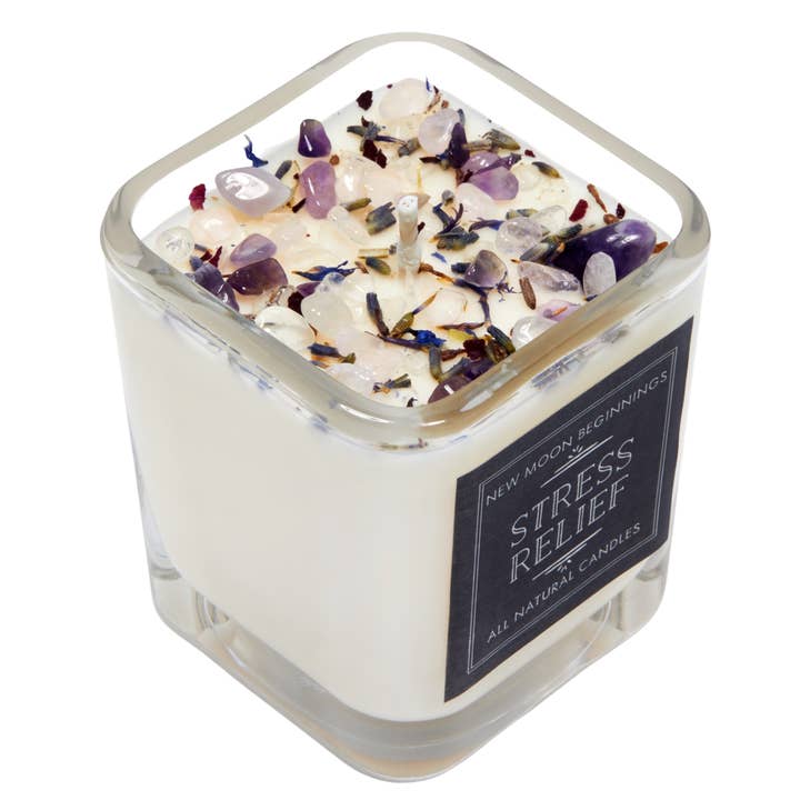 New Moon Beginnings - Wholesale Jar/Filled Candle - Stress Relief Candles - Lavender Herb & Crystal Candles3