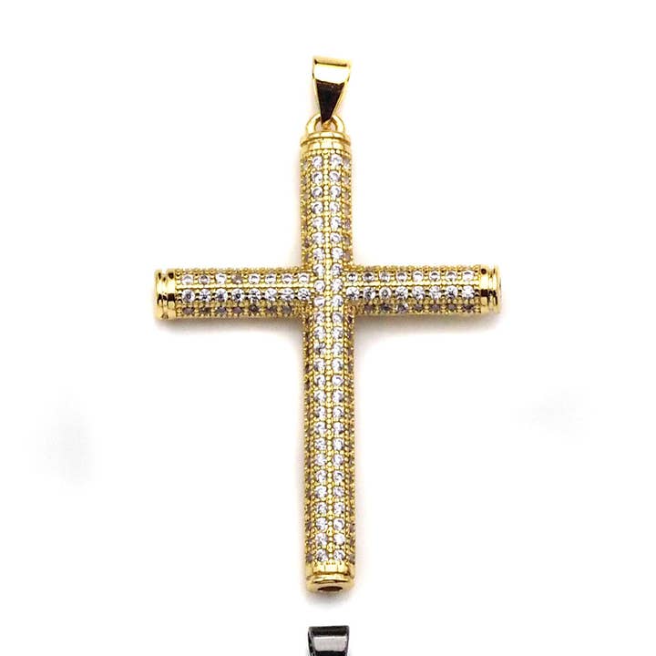BestBeads&Beyond - Wholesale Individual Charm/Pendant - Large CZ Micro Pave Gold Cross Shape Pendant, Gold Cross Cha5