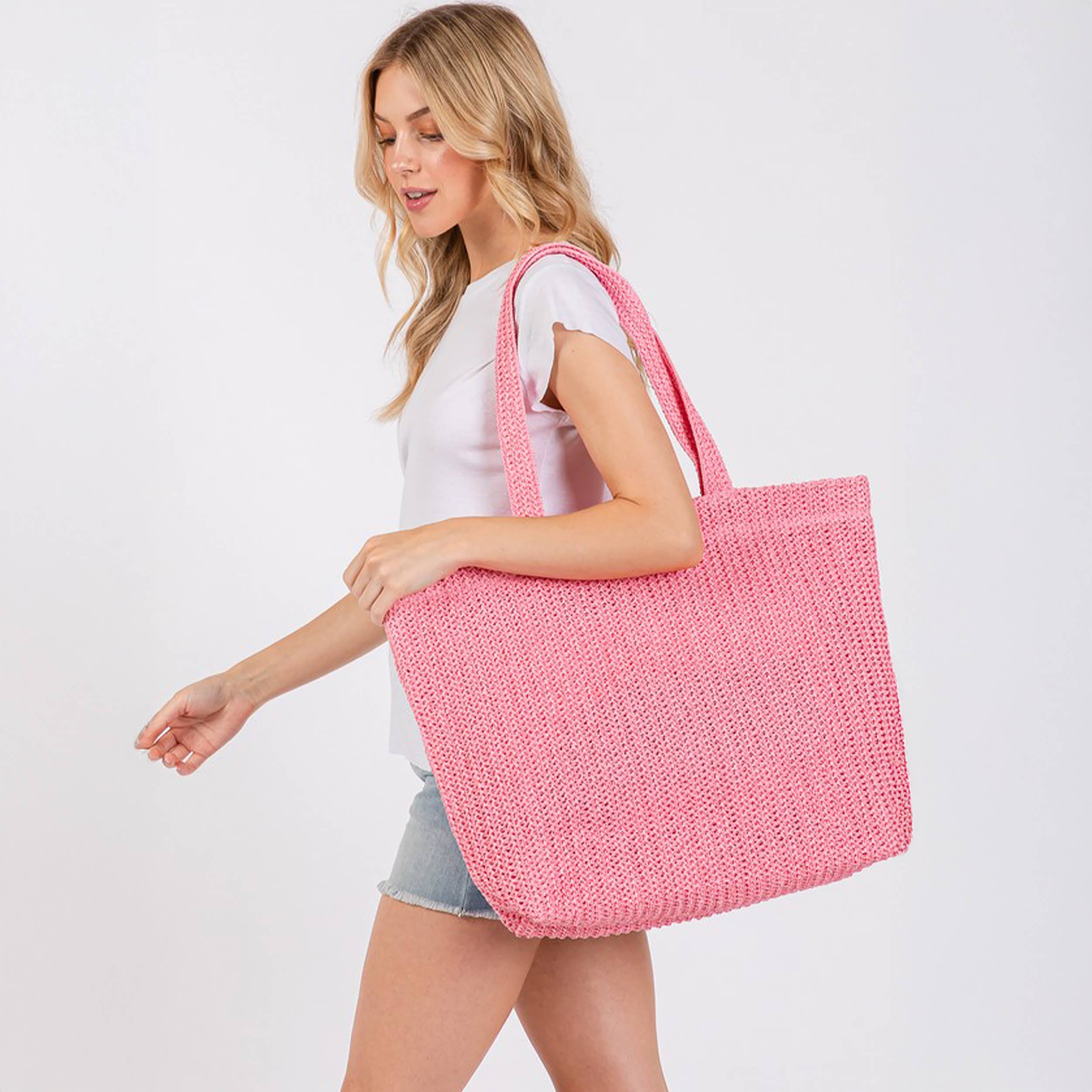 Hana - Wholesale Tote Bag - Women's - Solid Color Crochet Summer Straw Tote Bag29