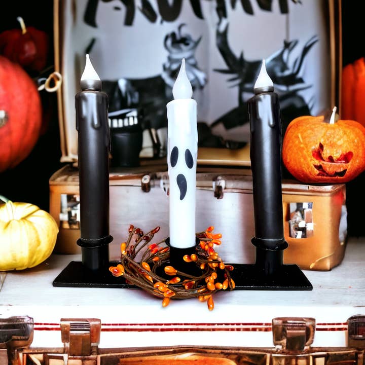 Small Town Dusk - Wholesale Flameless Candle - 7" Solid Black LED Battery Operated Timer Taper Candles