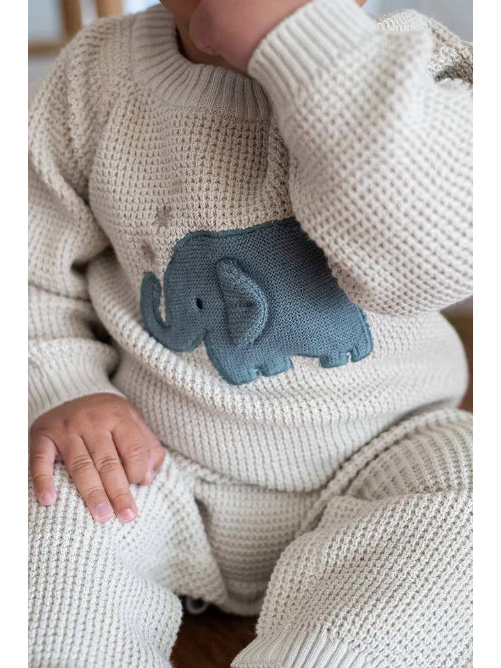 Stone Elephant Jacquard Knit Baby Jumpsuit (Organic) for wholesale on Faire