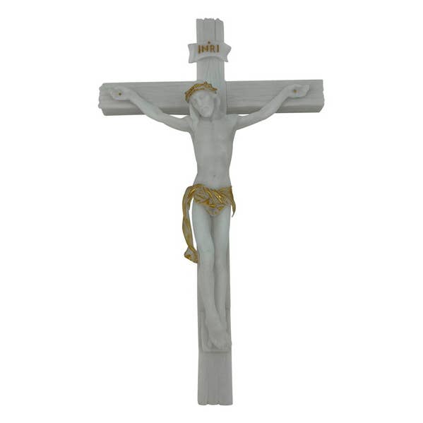 Cubby House by Malmar - Wholesale Decorative figurine - 33cm Wall Plaque With Hanging White & Gold Jesus On Cross0