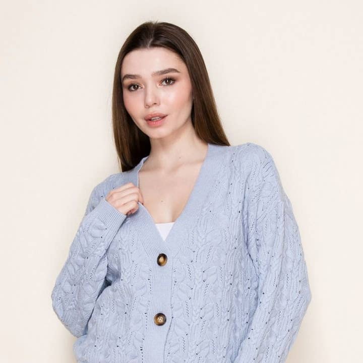 Cardigan de Malha Sólida de Manga Comprida T11120 por atacado de White Birch
