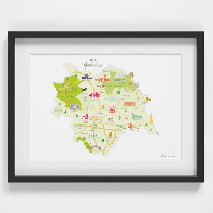 Karta över Yorkshire - A3 Print för wholesale av Holly Francesca