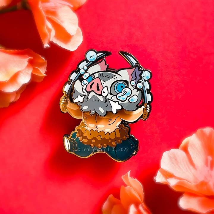 TealTeacup - Wholesale Lapel Pin/Button - Inosuke-Cry Pin with Magnetic Mask