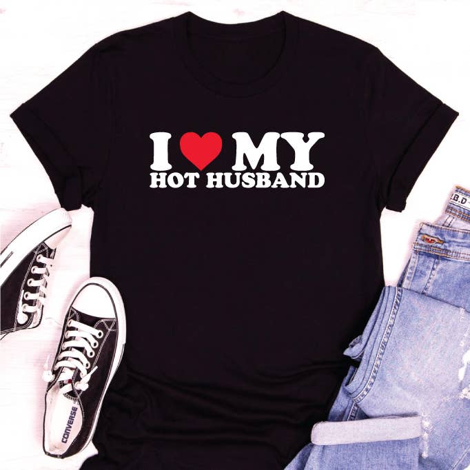 I Heart My Hot Husband Black T Shirt S-2XL for wholesale by Coastal