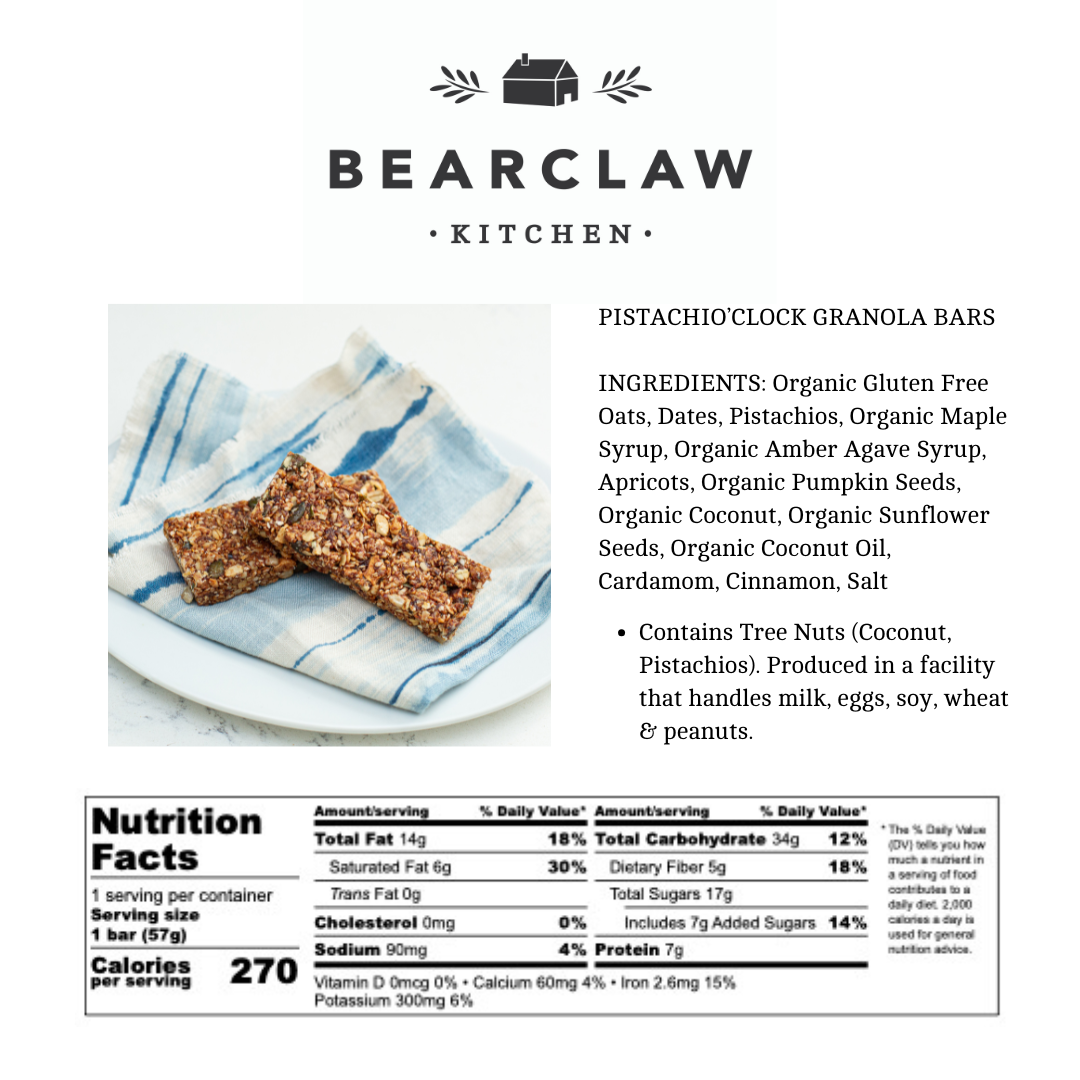 Bearclaw Kitchen - Wholesale Snack Bar - Pistachio'Clock Granola Bar2