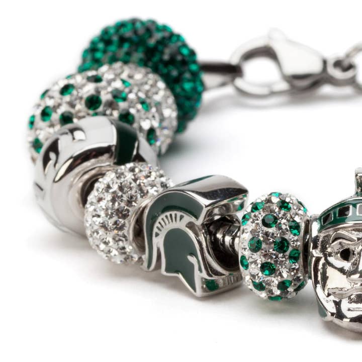 Stone Armory - Wholesale Individual Charm/Pendant - Michigan State Bead Charm - Green Spartan Sideview