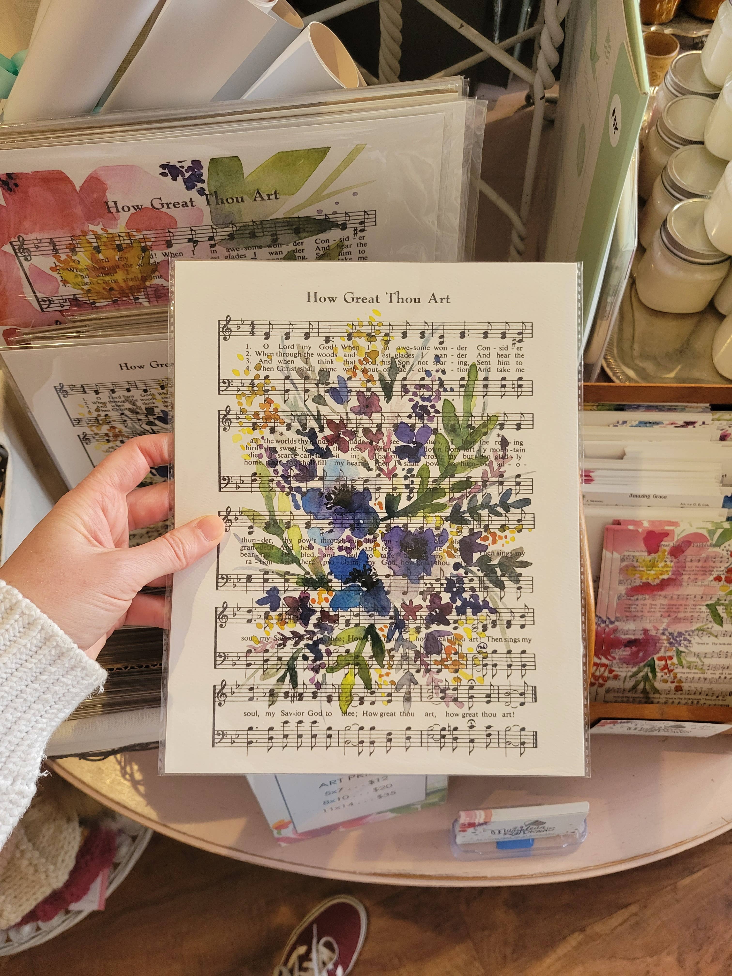 Marydean Draws - Wholesale Art Print - "How Great Thou Art" Blue Floral Hymn Art Print2