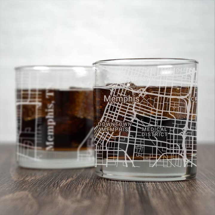 Blue Ridge Mountain Gifts - Wholesale Cocktail/Liquor Glass - Memphis TN - Street Map - Engraved Whiskey Glass